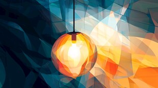 梦幻几何背景下的发光吊灯