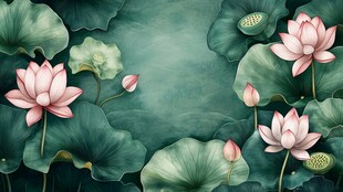 水墨风荷花荷叶插画图