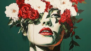 花饰蒙面的神秘女性形象