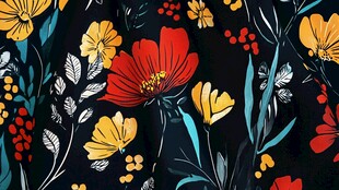 黑色背景上的多彩花卉图案