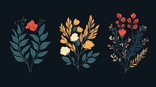 手绘三色花卉植物图案