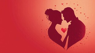 浪漫情侣心形剪影爱意浓