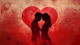 浪漫情侣心形背景剪影