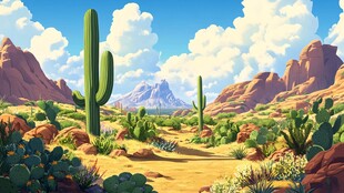 沙漠仙人掌景观插画