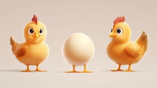 两只小鸡与一枚鸡蛋