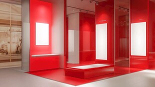 红色现代风展厅展示空间