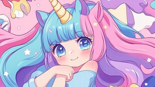 梦幻独角兽少女插画