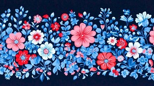 蓝底多彩花卉装饰图案