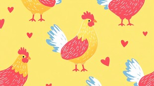 可爱小鸡与爱心图案背景