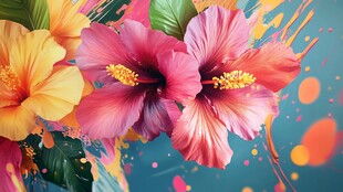 绚丽扶桑花绽放梦幻背景