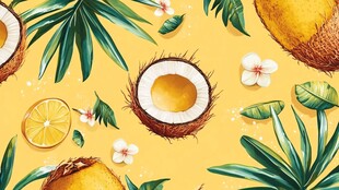 热带风情椰子柠檬植物图案