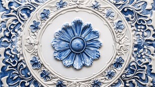 蓝白雕花装饰图案细节