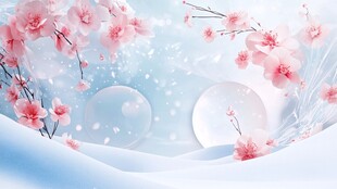 梦幻粉色樱花雪景背景图