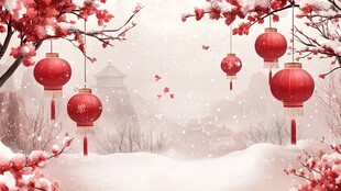 雪中红灯笼 尽显冬日年味