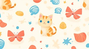 可爱小猫与多彩元素图案