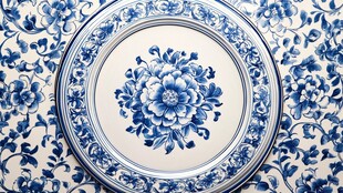 蓝白青花瓷盘精美图案