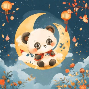 萌熊猫坐月享浪漫秋夜