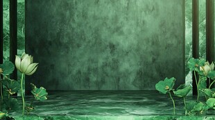 荷塘绿意中式背景画面