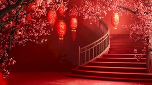 中式红韵楼梯间灯笼美景