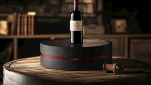 复古木桌上的精致红酒瓶