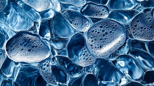 晶莹蓝色冰块特写