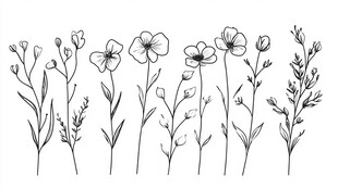 手绘简约花卉植物线条图