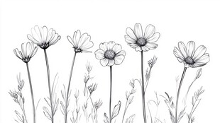 黑白雏菊手绘插画
