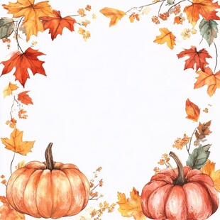 秋季南瓜枫叶水彩装饰框
