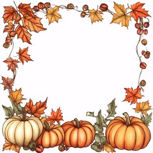 秋日南瓜枫叶装饰边框