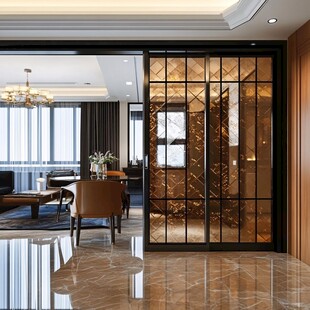 现代轻奢风客厅玻璃隔断美