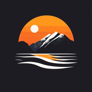 落日映雪山 水波共美景