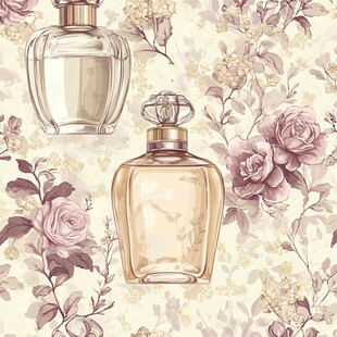 浪漫花卉中的精致香水瓶