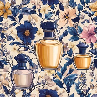花香环绕的精致香水瓶