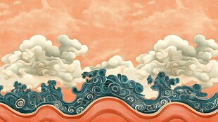 中式云海波浪古风背景图
