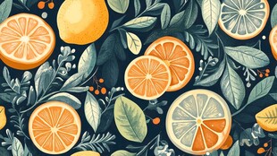 柑橘叶间绘 清新水果图案