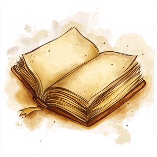 复古翻开的旧书水彩插画