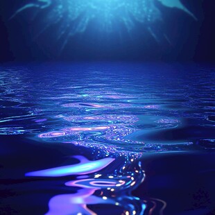 梦幻蓝色波光粼粼水面