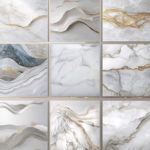 大理石纹理与金色线条装饰画