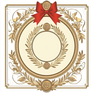 金色装饰框配红色蝴蝶结