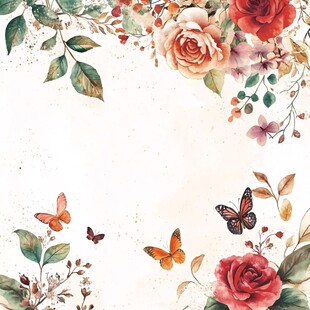 水彩花卉蝴蝶装饰背景图