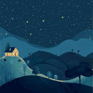 星夜下的山间小屋