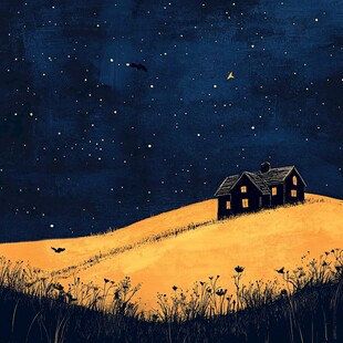 夜下孤屋的静谧星空图景