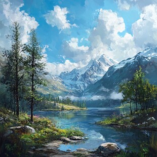 高山湖畔的自然美景