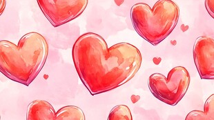 粉色爱心水彩风浪漫图案