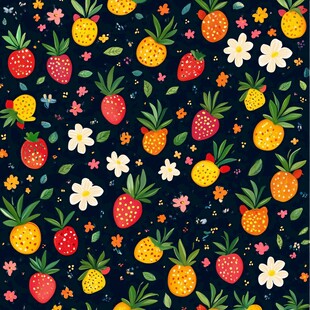 水果花卉无缝图案背景