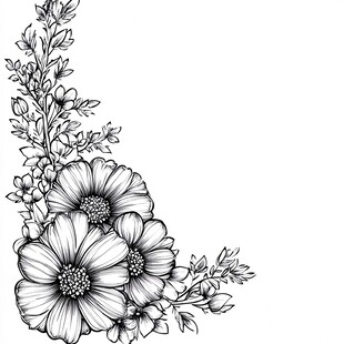 花卉边角装饰黑白插画