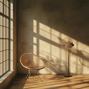 窗边静隅 椅与落地扇的光影