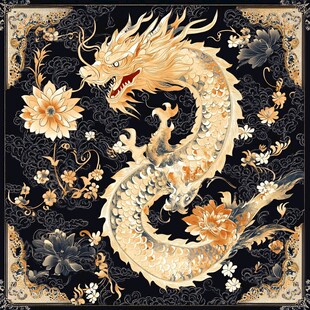 金龙戏花中式传统纹样