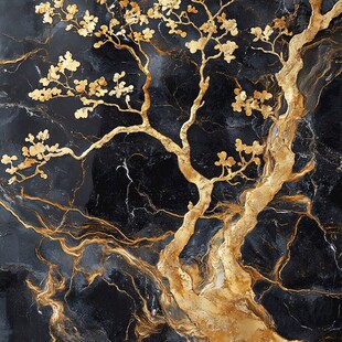 黑金大理石上的金色繁花