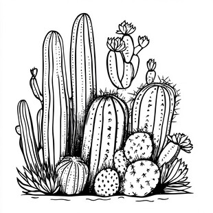 手绘黑白仙人掌植物组合